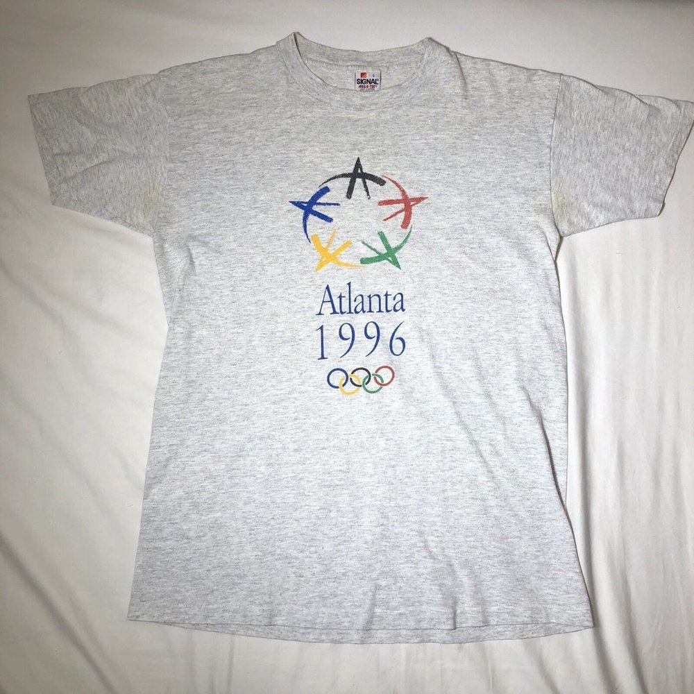 Vintage Original 90s Atlanta Grey 1996 Olympics T-shirt Size Large Signal Brand